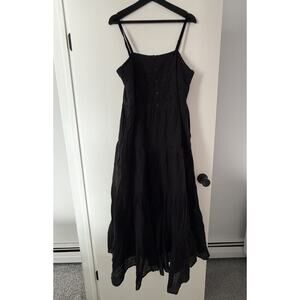 Women's Black Gauze Dress Maxi Whimsigoth Witchy Size Large Tiered Milkmaid